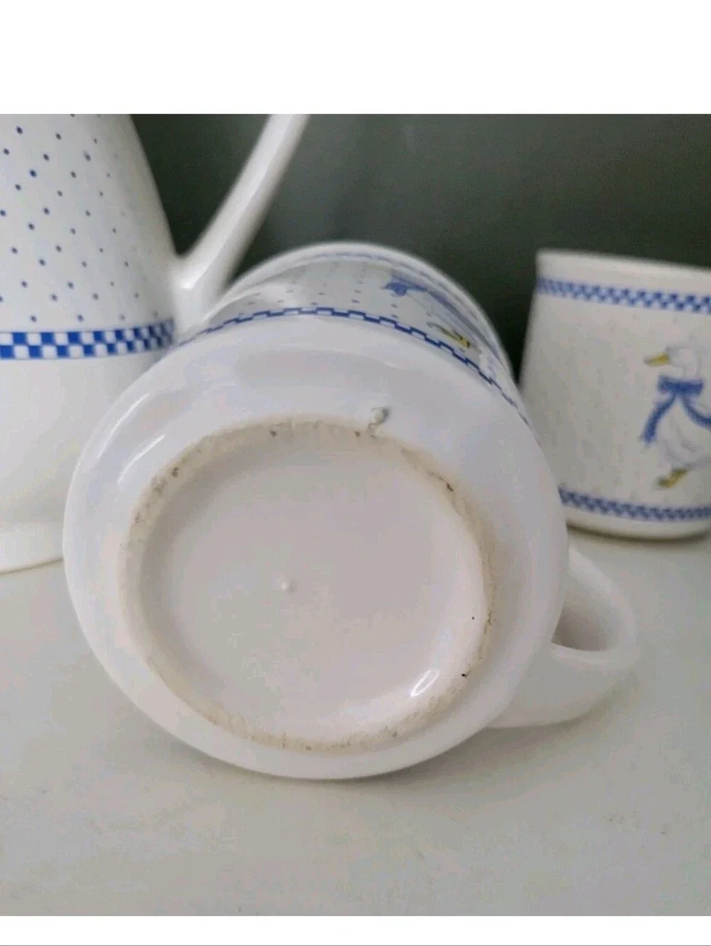 Vintage Blue Country Goose Tea Coffee Pitcher Mug Creamer Set Duck Cottagecore